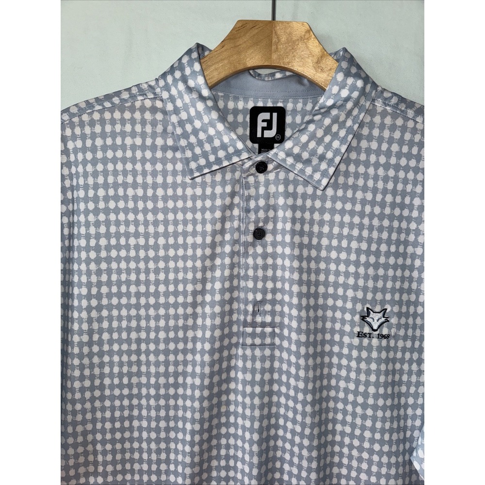 Footjoy Polo Shirt Men's 2XL Blue/White Geometic Stretch Golf Tennis